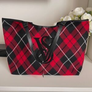 Victoria Secret Stylish Red and Black Plaid Tote Bag